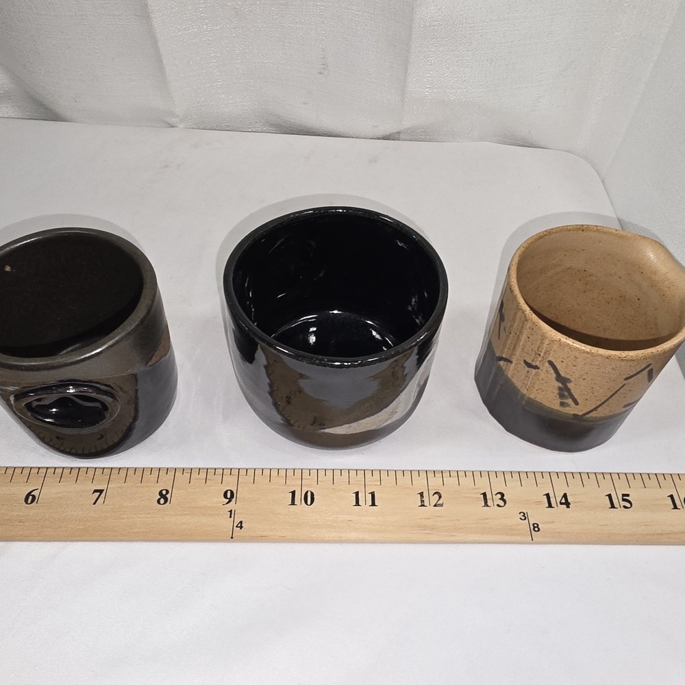 Set Of 4 Modernist Yunomi Japanese Ceramic Stoneware Sake Tea Expresso Cups - Picture 7 of 8